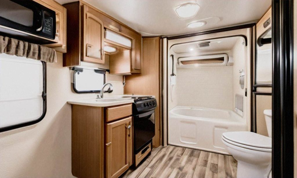 small travel trailer with bathroom